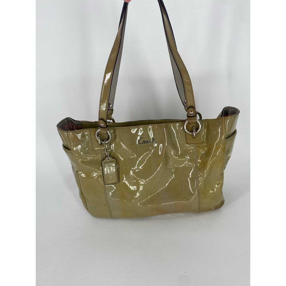 Coach Women Shoulder Bag Green Patent Leather Tote Bag